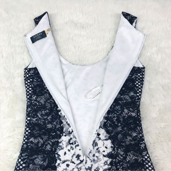 GUESS Black White Lace Bodycon Mini Dress Sleeveless Short Sexy Fitted Size 0 - Picture 9 of 11
